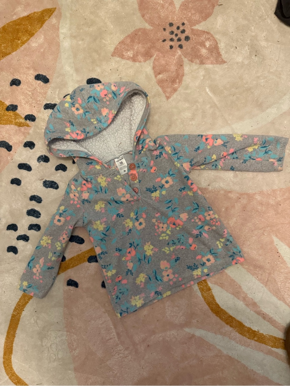 Carter's Gray Floral Hooded Pullover Sweatshirt